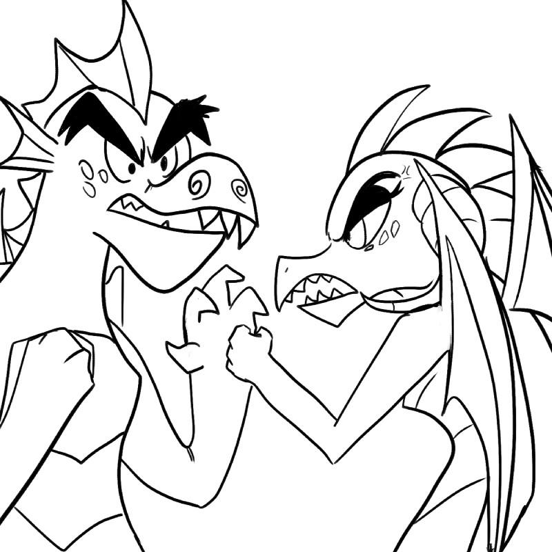 angry anthro cross-popping_vein duo eyebrows female fight horn male membrane_(anatomy) membranous_wings vein wings kl0ndike friendship_is_magic hasbro my_little_pony mythology garble_(mlp) princess_ember_(mlp) dragon mythological_creature mythological_scalie scalie 1:1 black_and_white hi_res monochrome