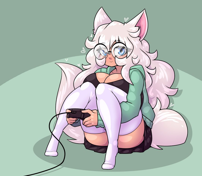 big_breasts bottomwear breasts cleavage clothed clothing eyewear female glasses heart_symbol huge_breasts legwear looking_at_viewer skirt solo thick_thighs thigh_highs wide_hips limebreaker jennifer_white animal_humanoid cat_humanoid felid felid_humanoid feline feline_humanoid humanoid mammal mammal_humanoid hi_res