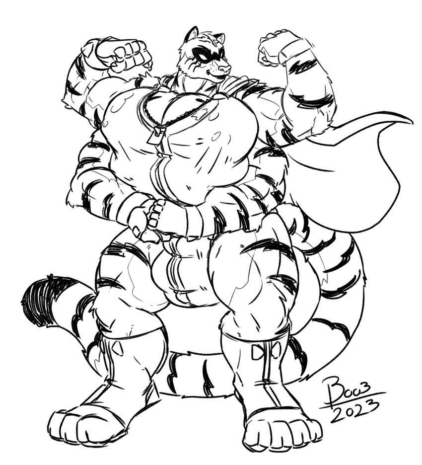 4_arms 4_breasts anthro breasts bulge cleavage clothed clothing detailed_bulge gynomorph hyper intersex multi_arm multi_ball_bulge multi_breast multi_limb muscular solo stripes superhero superhero_costume boo3 the_stripe felid mammal pantherine tiger 2023 hi_res monochrome sketch