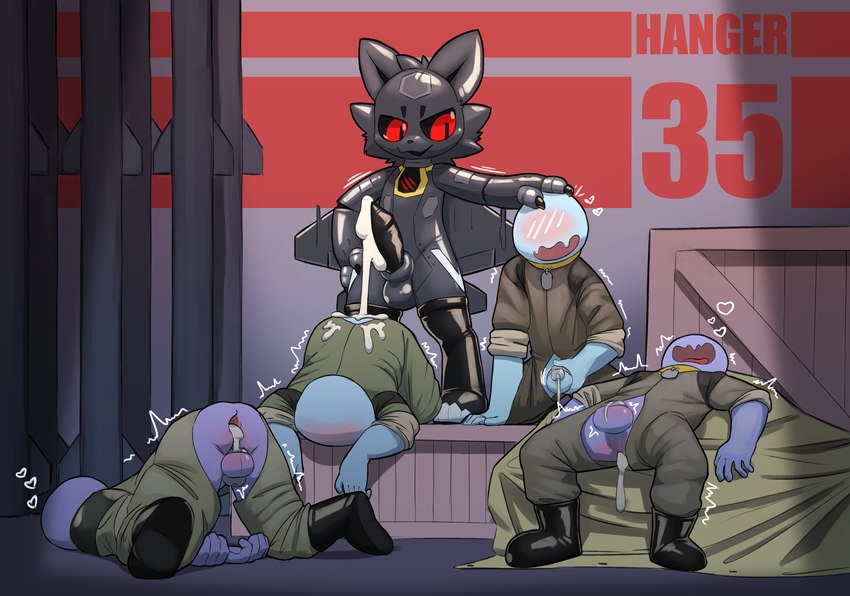 aircraft amraam anal anal_penetration black_sclera bodily_fluids boots chastity_cage chastity_device clothing combat_boots crate cum cum_in_ass cum_inside drone footwear genital_fluids glistening glistening_latex gloves group group_sex handwear hangar harem jumpsuit latex latex_clothing latex_gloves latex_handwear latex_skinsuit legwear machine male metallic_body metallic_hair military military_clothing military_jacket military_pants military_uniform missile penetration pseudo_hair rubber_boots rubber_clothing screen sex shoes skinsuit soldier spread_legs spreading thigh_highs tight_clothing uniform vehicle warehouse warrior sexotheque aerocats drst f-35 f-35_lightning_ii great_mother_(setting) r4v3n_(starfoth) felid feline felis humanoid latex_creature living_aircraft living_latex living_machine living_vehicle mammal robot robot_humanoid absurd_res hi_res