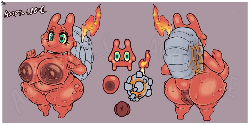 anthro anus areola big_anus big_breasts big_butt breasts butt female fire genitals green_eyes huge_anus lava lava_skin nipples puffy_anus pussy red_areola red_nipples shell short_stack slightly_chubby slightly_chubby_female solo stubby_legs tail wide_hips dryadex nintendo pokemon elemental_creature fire_creature gastropod generation_2_pokemon lava_creature magcargo mineral_fauna mollusk pokemon_(species) 2:1 hi_res model_sheet