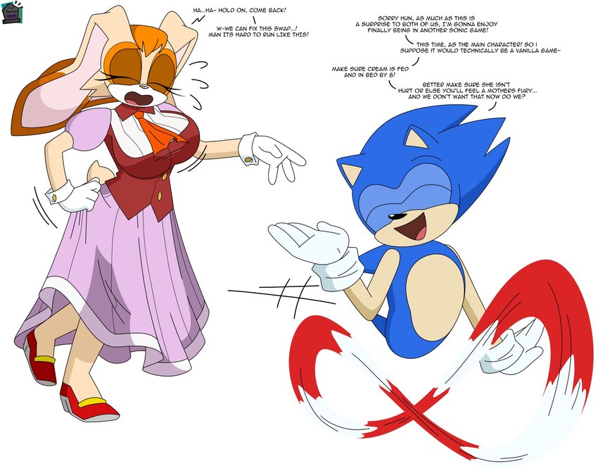 sonic the hedgehog and vanilla the rabbit (sonic the hedgehog (series) and etc) created by dezzy draws