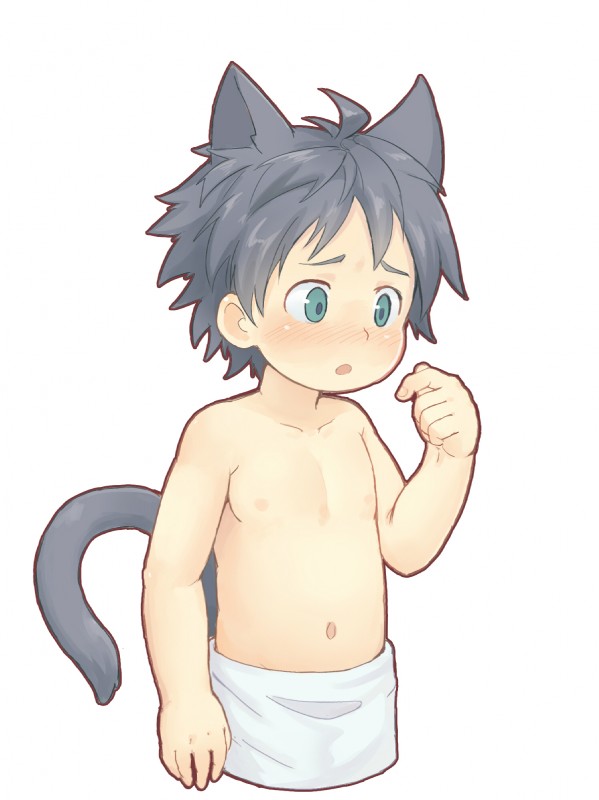 blush clothed clothing male navel simple_background solo topless white_background young bokustar_fox animal_humanoid cat_humanoid felid felid_humanoid feline feline_humanoid humanoid mammal mammal_humanoid 2018 hi_res