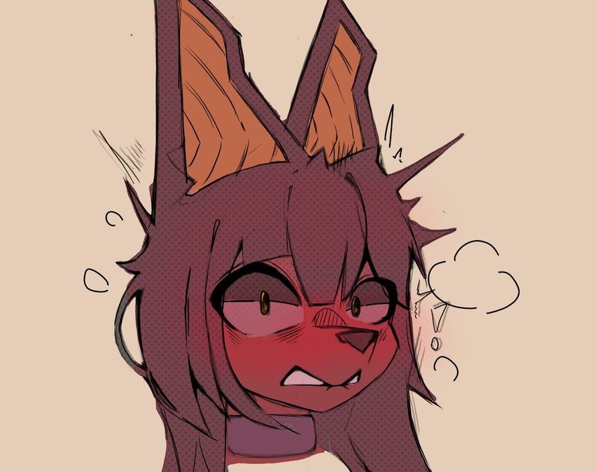 ambiguous_gender anthro bite biting_lip blush choker exclamation_point jewelry looking_at_viewer motion_lines necklace shocked simple_background solo teeth freaky_fel anubian_jackal canid canine canis jackal mammal 2024 digital_media_(artwork) icon