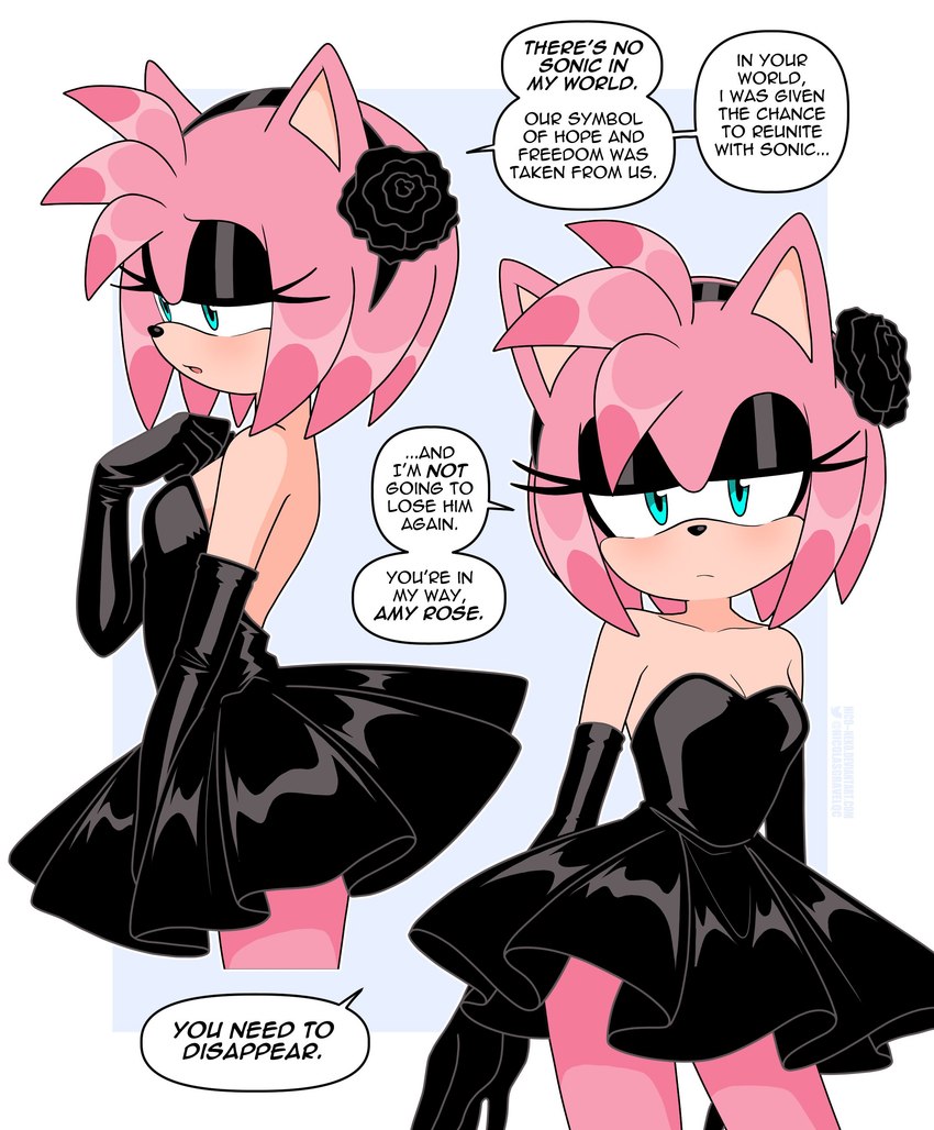 alternative_fashion anthro black_clothing black_dress black_rose clothing dialogue dress eyeshadow female gloves goth handwear makeup solo text nicolasgravelqc sega sonic_the_hedgehog_(series) amy_rose eulipotyphlan hedgehog mammal 2024 absurd_res english_text hi_res