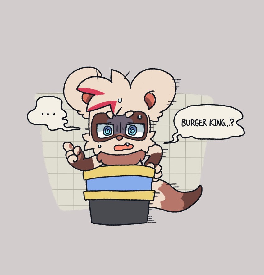 bodily_fluids chibi game_show male scared_face solo sweat sweatdrop qooz_(artist) burger_king luiroi_le_furet domestic_ferret mammal mustelid musteline true_musteline weasel hi_res