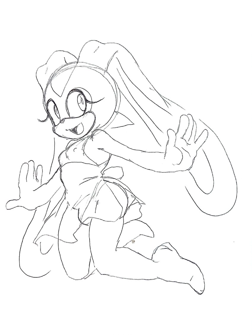 anthro bulge clothing dress gown gynomorph intersex long_ears nipples_visible_through_clothing smile solo tail young young_gynomorph young_intersex kaitopitoo sega sonic_the_hedgehog_(series) cream_the_rabbit lagomorph leporid mammal rabbit absurd_res hi_res sketch