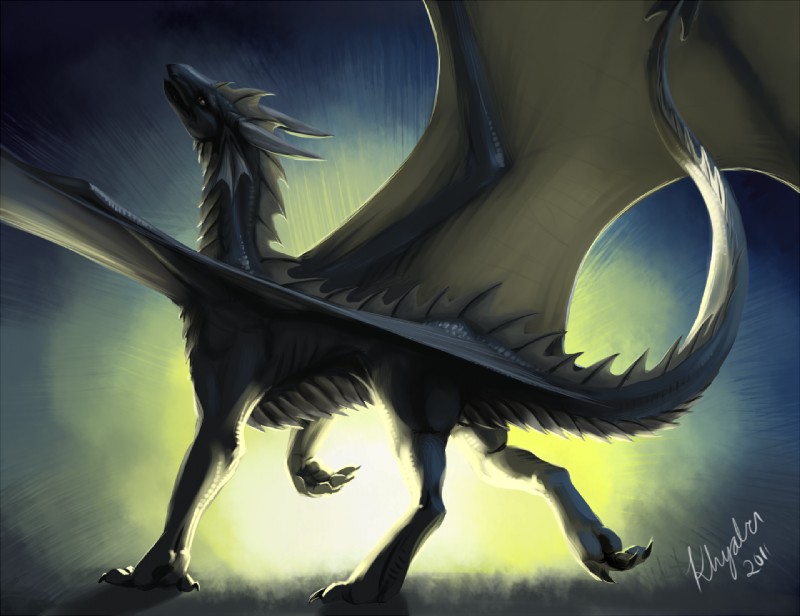 abstract_background ambiguous_gender claws feral horn membrane_(anatomy) membranous_wings solo spiked_tail spikes spikes_(anatomy) tail wings khyaber mythology morghus dragon mythological_creature mythological_scalie scalie 2011