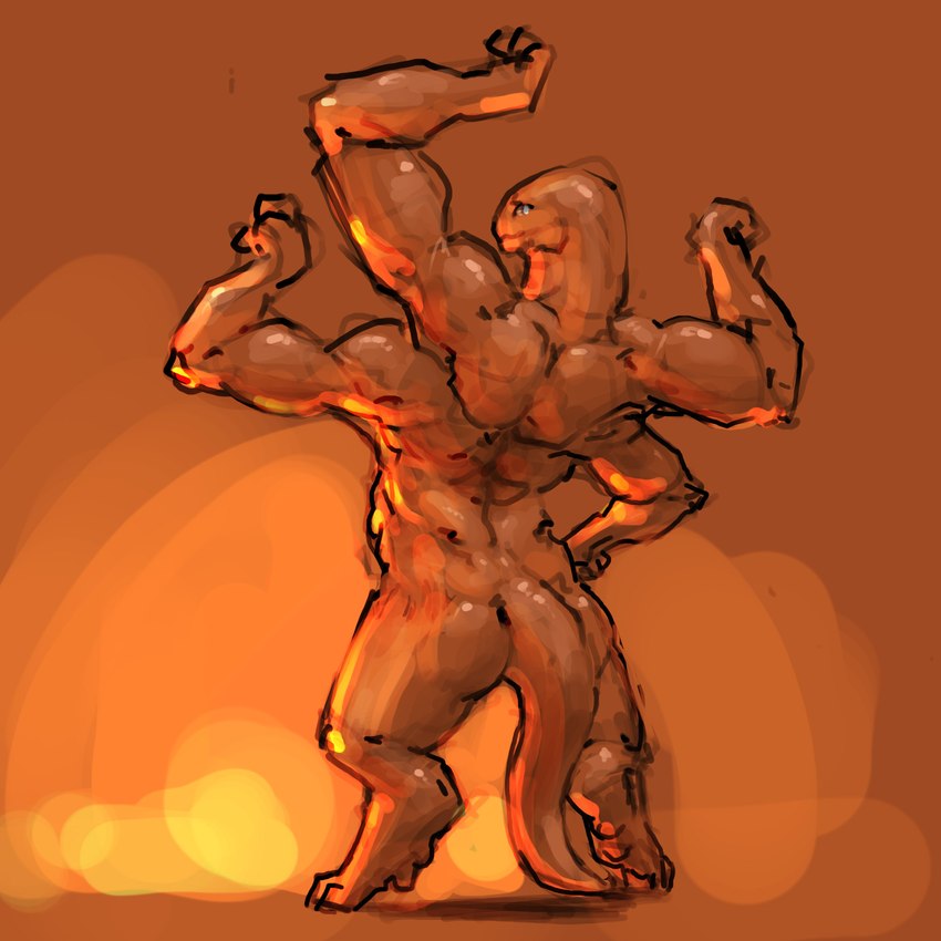 4_arms ambiguous_gender flexing glistening glistening_body looking_at_viewer looking_back looking_back_at_viewer multi_arm multi_limb muscular nude rear_view solo standing tail thick_tail meandraco alien humanoid 1:1 hi_res