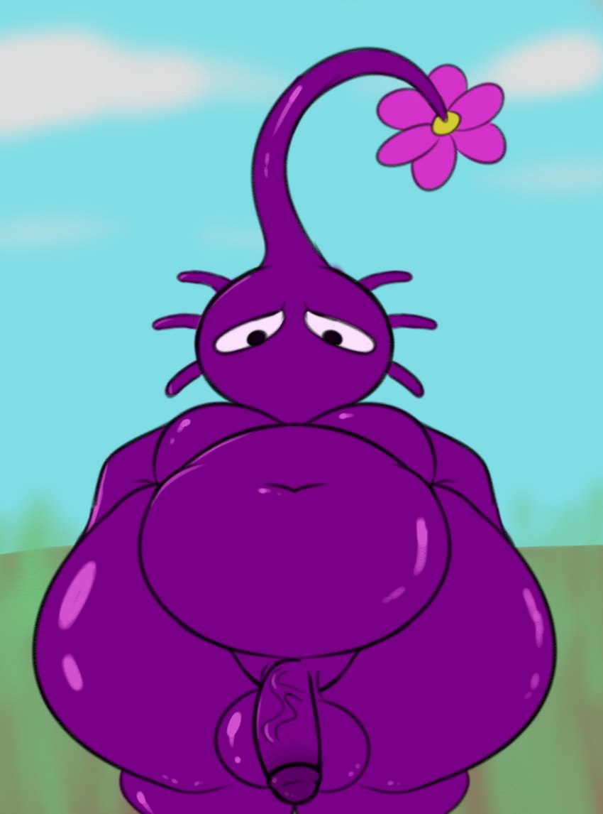 anthro balls belly butt erection flower genitals looking_at_viewer male navel not_furry nude overweight overweight_male penis plant simple_background slightly_chubby slightly_chubby_anthro slightly_chubby_male solo thick_thighs wide_hips gaze_(artist) nintendo pikmin alien elemental_creature flora_fauna humanoid mammal pikmin_(species) purple_pikmin absurd_res digital_media_(artwork) hi_res