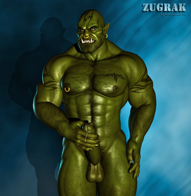 abs bald balls biceps big_muscles big_penis bodily_fluids ear_piercing erection facial_piercing foreskin genital_fluids genitals green_body green_skin hairy humanoid_genitalia humanoid_penis looking_at_viewer male masturbation muscular muscular_humanoid muscular_male nipple_piercing nipples nose_piercing nose_ring not_furry partially_retracted_foreskin pecs penile penile_masturbation penis piercing precum red_eyes ring_piercing septum_piercing solo tattoo tusks black_howler zugrak humanoid orc 2013 3d_(artwork) digital_media_(artwork) hi_res