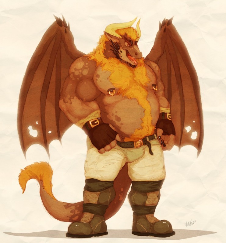 anthro belly belt biceps blonde_hair body_hair boots bottomwear chest_tuft clothed clothing fangs fingerless_gloves footwear fur gloves hair hairy handwear happy_trail horn male membrane_(anatomy) membranous_wings musclegut muscular muscular_anthro muscular_male nipple_piercing nipples overweight overweight_anthro overweight_male pecs piercing pose shoes shorts slightly_chubby solo stocky tail teeth tongue tongue_out topless tuft wings wrestler vetrowolf mythology dragon furred_dragon furred_scalie mythological_creature mythological_scalie scalie hi_res