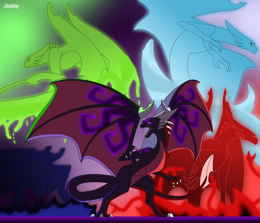 black_body elemental_manipulation female feral green_eyes horn multi_horn multiple_poses pose solo tail wings zilonking activision mythology spyro_the_dragon cynder dragon elemental_creature elemental_dragon mythological_creature mythological_scalie scalie 2023 absurd_res digital_media_(artwork) hi_res signature