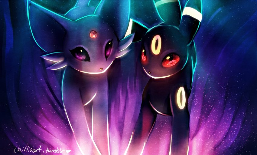 ambiguous_gender black_body black_fur duo feral fur purple_body purple_eyes purple_fur red_eyes spacecolonie nintendo pokemon eeveelution espeon felid generation_2_pokemon mammal pokemon_(species) umbreon 2014 hi_res