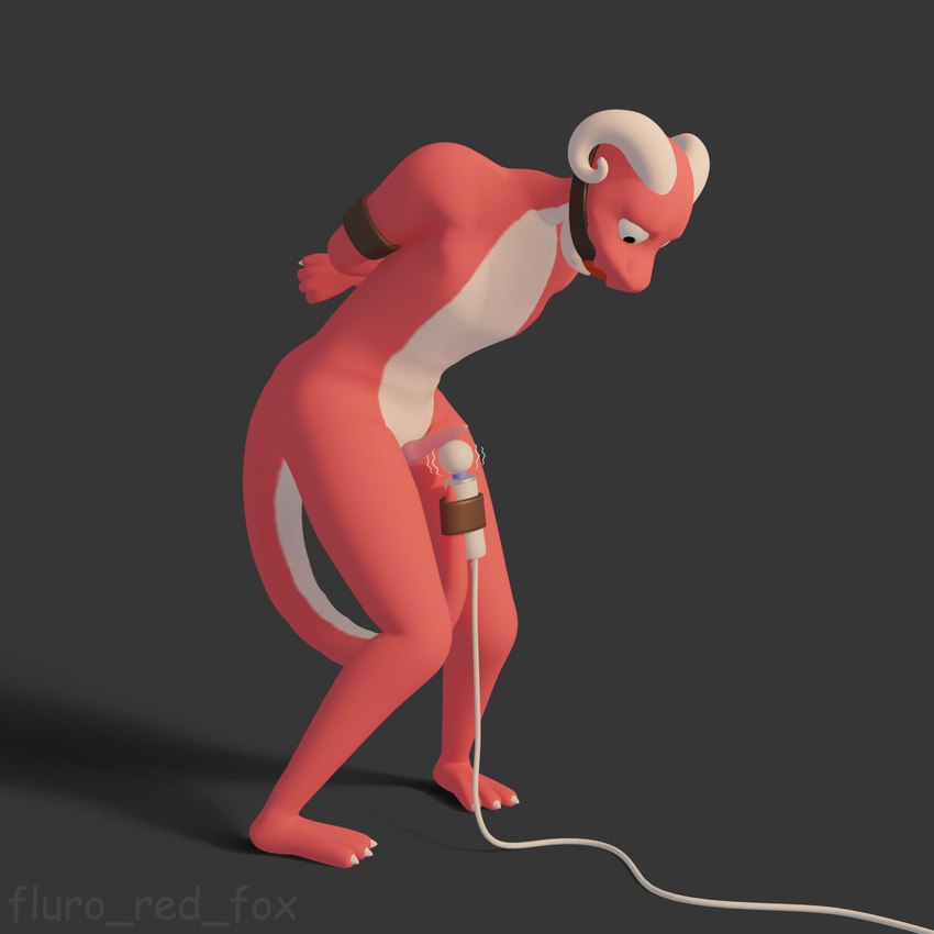 anthro arms_restrained bdsm bondage bound genitals grey_background hands_behind_back male nude penile penis restrained sex_toy simple_background solo tail tail_between_legs vibrator vibrator_on_penis fluro_red_fox scalie 1:1 3d_(artwork) digital_media_(artwork) hi_res