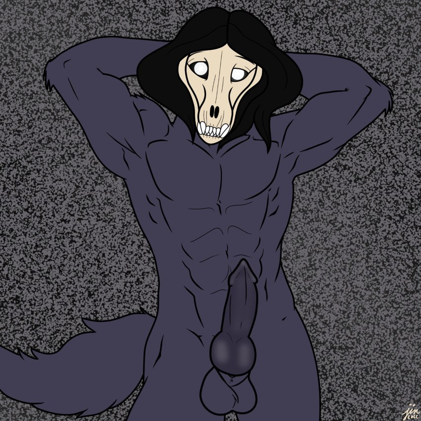 abs anthro balls black_body black_fur erection fur genitals knot male muscular muscular_male nude penis solo derjinzo scp_foundation scp-1471-a canid canine mammal 1:1 hi_res signature