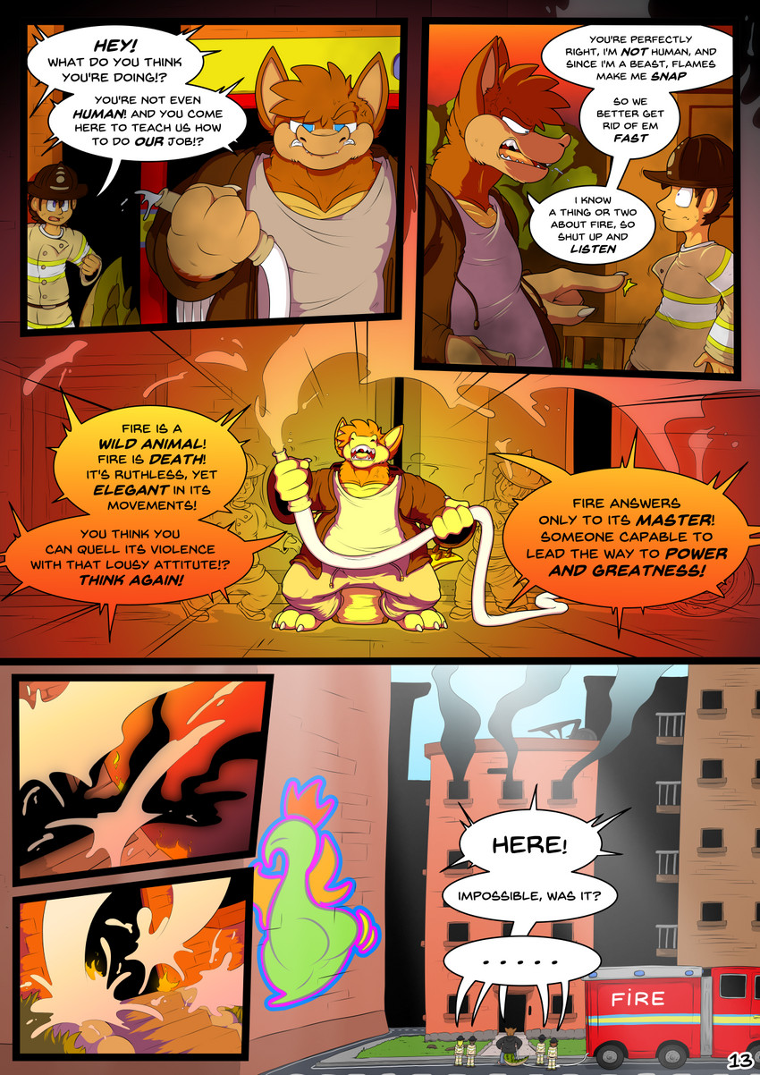 anthro bag fancomic fire fire_engine firefighter male new_york_city text truck_(vehicle) turnout_gear vehicle arty_stu activision crash_bandicoot_(series) dingodile canid canine canis crocodile crocodilian dingo human hybrid mammal reptile scalie comic english_text hi_res