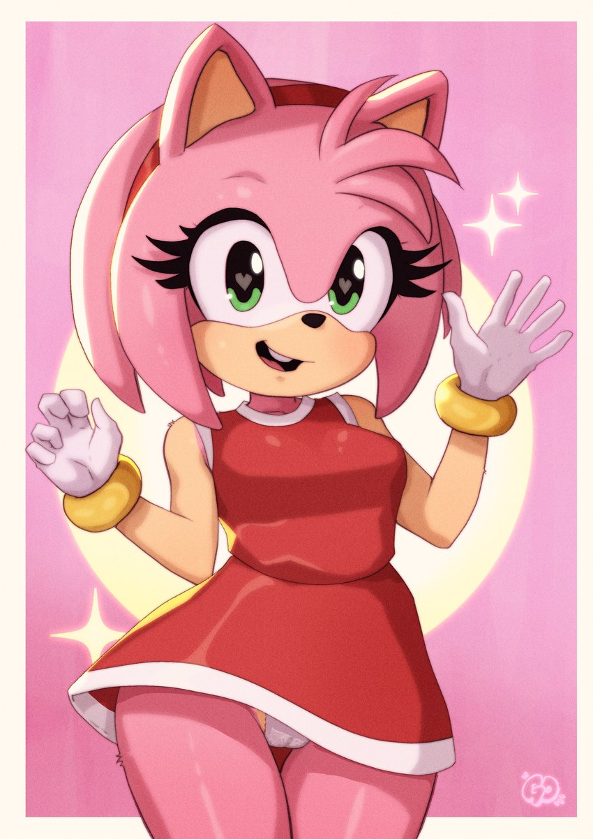 anthro camel_toe clothed clothing dress female gesture heart_eyes heart_symbol looking_at_viewer panties pink_body simple_background smile solo underwear upskirt waving white_clothing white_panties white_underwear wide_hipped_anthro wide_hipped_female wide_hips gravydood sega sonic_the_hedgehog_(series) amy_rose eulipotyphlan hedgehog mammal absurd_res hi_res