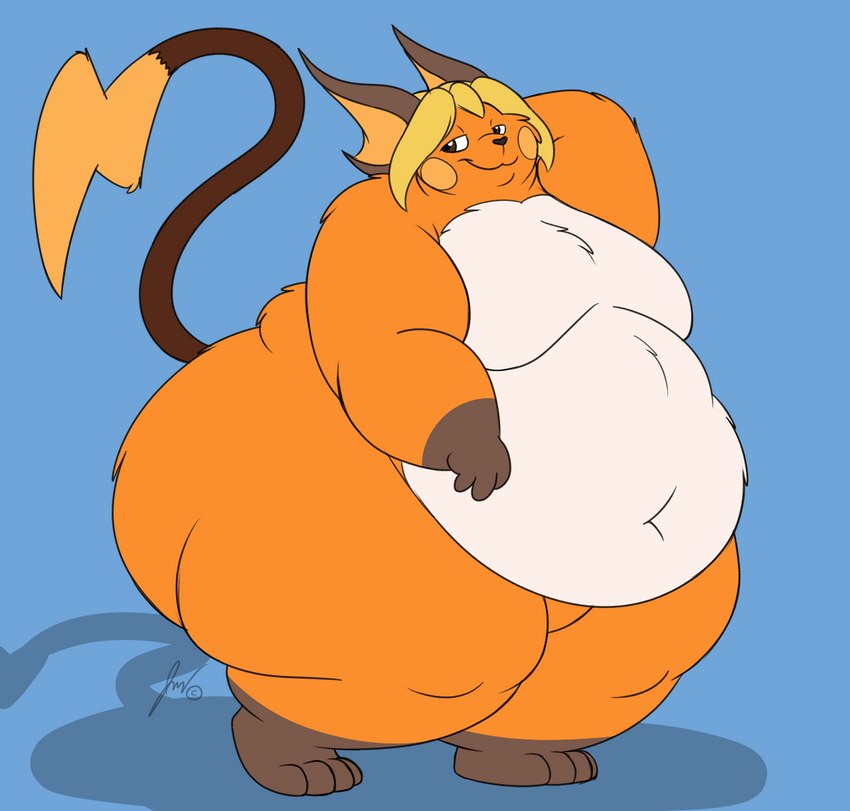 anthro belly big_belly big_butt butt fur hair huge_butt male multicolored_body navel nude obese obese_anthro obese_male overweight overweight_anthro overweight_male simple_background solo thick_thighs jouigidragon nintendo pokemon darius_(cheesecaker) fan_character generation_1_pokemon mammal pokemon_(species) raichu rodent hi_res