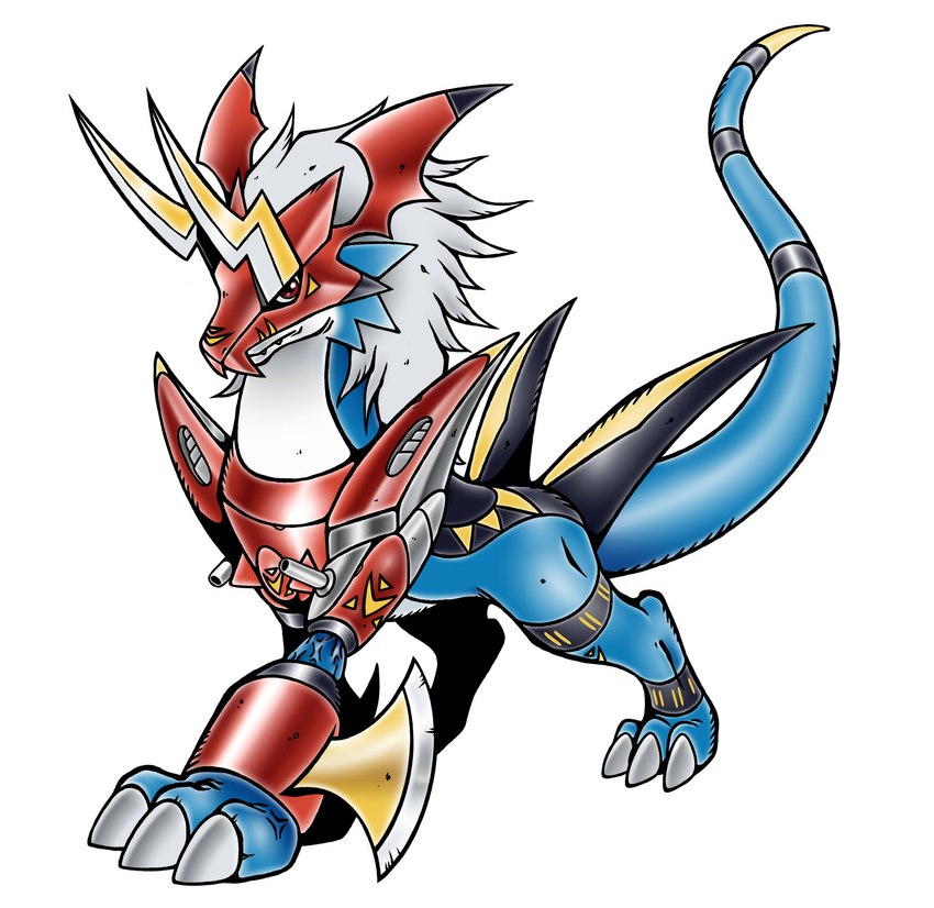 armor evolved hair male simple_background solo tail white_background el_poyomon bandai_namco digimon fakemon mythology fan_character sven_the_giramon digimon_(species) dragon hybrid mythological_creature mythological_scalie raidramon reptile scalie wargrowlmon absurd_res hi_res