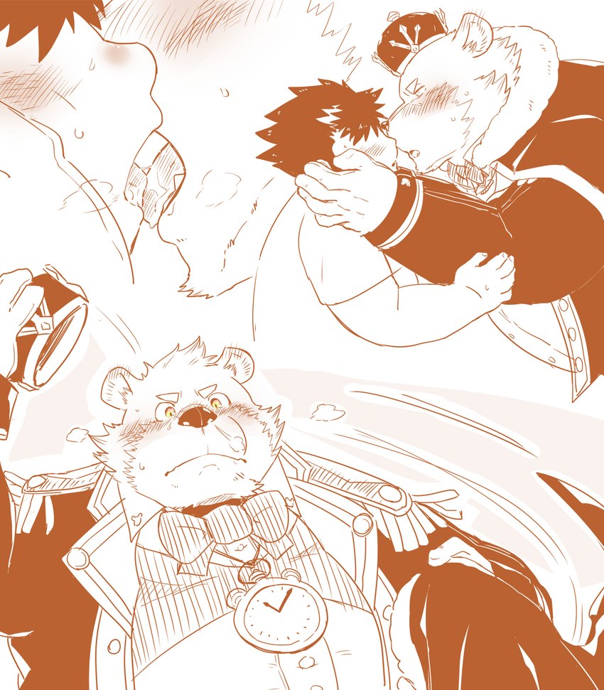 anthro blush bow_tie crown cupping_cheek duo headgear kissing male male/male prince royalty moku_nameko lifewonders tokyo_afterschool_summoners chubby_protagonist_(tas) jambavan_(tas) protagonist_(tas) bear human mammal comic hi_res