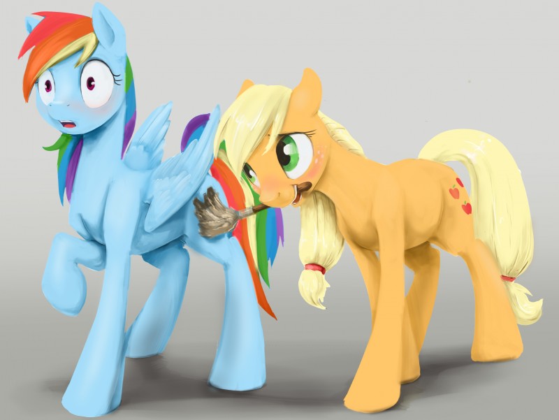 blonde_hair blue_body blue_feathers blue_fur blush cleaning_tool duo feather_duster feathered_wings feathers female feral freckles fur green_eyes hair multicolored_hair open_mouth purple_eyes rainbow_hair simple_background smile surprise wings silfoe friendship_is_magic hasbro my_little_pony mythology applejack_(mlp) rainbow_dash_(mlp) earth_pony equid equine horse mammal mythological_creature mythological_equine pegasus pony 2016 absurd_res hi_res