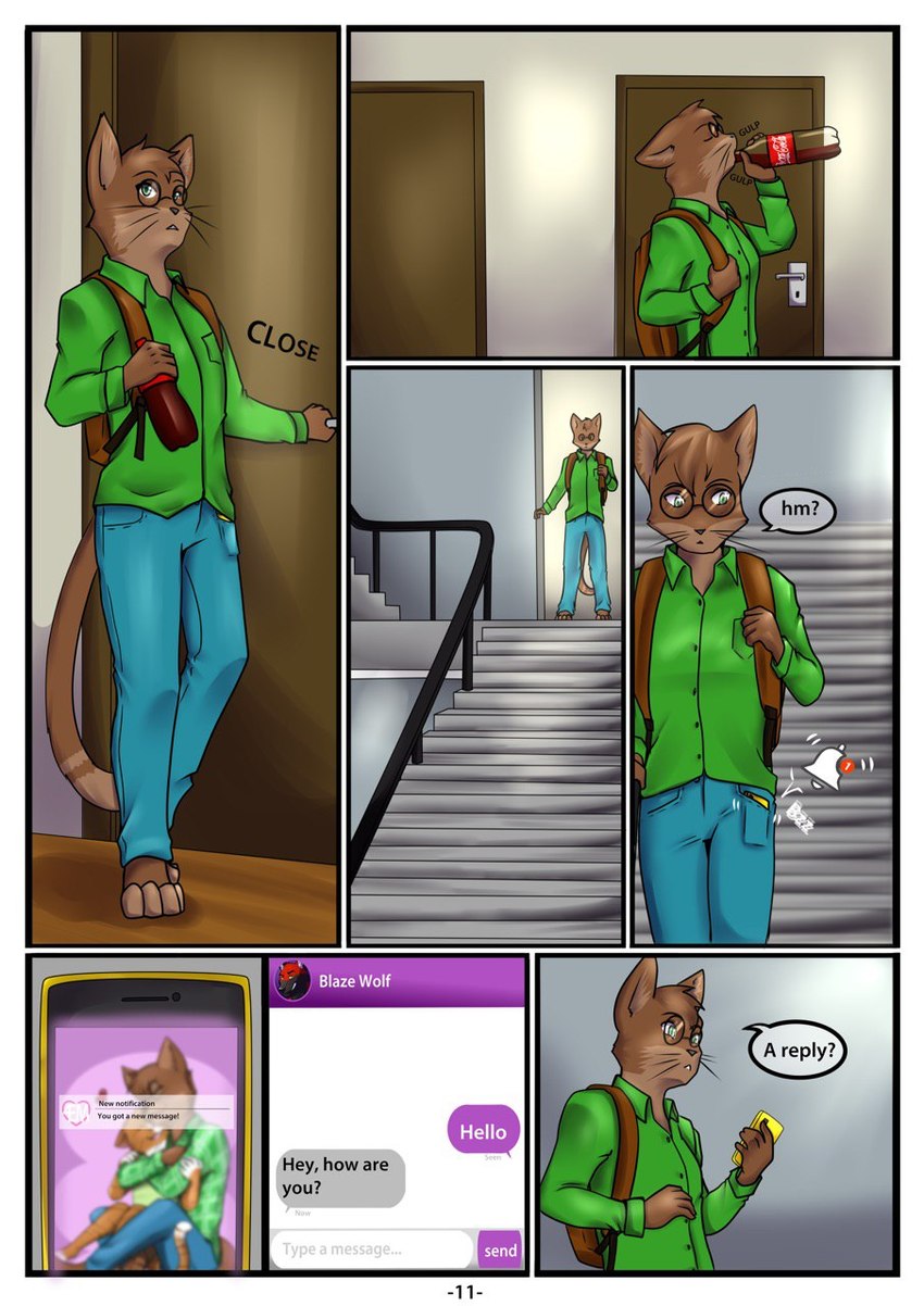 anthro biped cellphone digitigrade electronics feet hindpaw leaving male male_anthro message notification paws phone smartphone solo stairway surprise bluetoxic coca-cola jesse_cat domestic_cat felid feline felis mammal hi_res