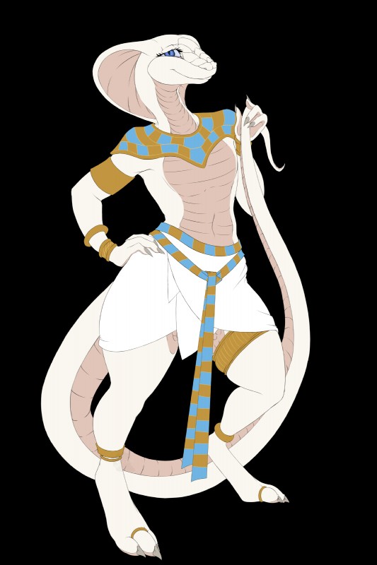 anthro biped blue_eyes bracelet claws clothed clothing egyptian egyptian_clothing feet femboy front_view gold_(metal) gold_jewelry jewelry looking_at_viewer male necklace scales shendyt simple_background smile snake_hood solo standing thick_thighs toes topless transparent_background usekh wide_hips tanithjackal cobra reptile scalie snake 2018 2:3 absurd_res alpha_channel digital_drawing_(artwork) digital_media_(artwork) full-length_portrait hi_res portrait