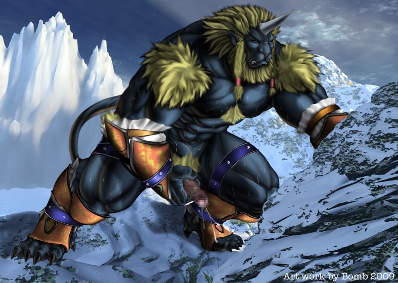 anthro cloud erection genitals horn humanoid_genitalia humanoid_penis male masturbation muscular muscular_anthro muscular_male outside penile penile_masturbation penis sky solo tail bomb_(artist) final_fantasy final_fantasy_x square_enix biran felid mammal ronso censored hi_res mosaic_censorship