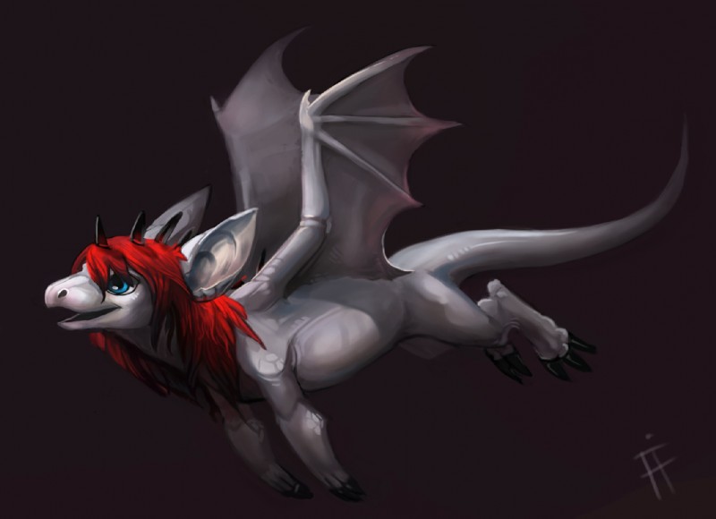 blue_eyes female feral hair membrane_(anatomy) membranous_wings red_hair simple_background smile solo spines tail wings alradeck conditional_dnp mythology izixs dragon mythological_creature mythological_scalie scalie 2012 digital_media_(artwork)