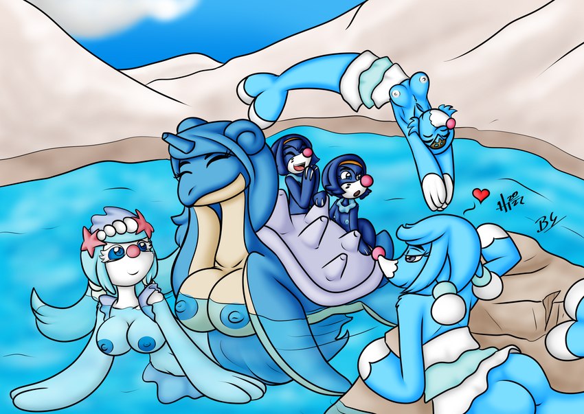 anthro anthrofied blue_eyes breasts butt eyes_closed female grey_eyes group male nipples nude outside pokemorph pose transformation water bernardol22 hitori09 nintendo pokemon elio_(pokemon) harper_(pokemon) lana's_mother lana_(pokemon) sarah_(pokemon) solidad_(pokemon) brionne generation_1_pokemon generation_7_pokemon human humanoid lapras mammal pokemon_(species) popplio primarina absurd_res digital_media_(artwork) hi_res pinup shaded