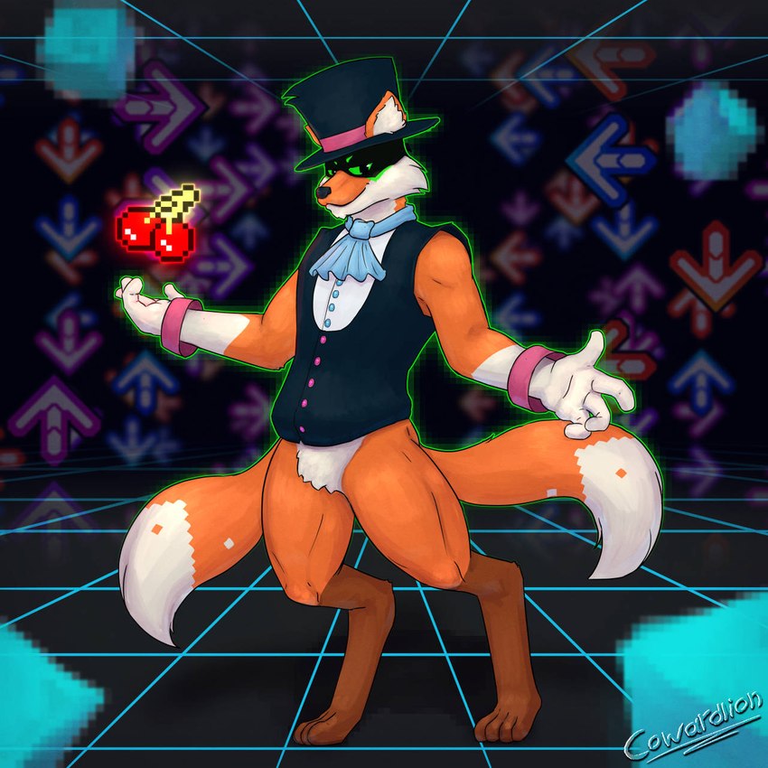 anthro clothing digitigrade grid hat headgear headwear magician male pixelated solo standing top_hat cowardlion bemani casuallynoted dance_dance_revolution konami pixel_fox canid canine fox mammal 1:1 hi_res