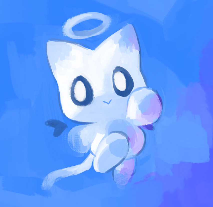 :> ambiguous_gender anthro blue_background halo simple_background solo white_body white_skin astr05 sega sonic_the_hedgehog_(series) chao_(sonic) felid feline hero_chao mammal 2020 blue_and_white monochrome
