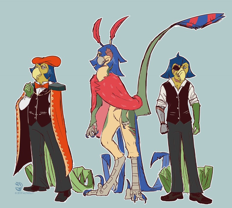 anthro anthrofied beak blue_background bow_(feature) bow_tie digitigrade eye_patch eye_scar eyewear facial_scar feathers formal_shoes fur_coat male missing_eye monocle plantigrade scar simple_background standing tail tail_feathers teeth toothed_beak alfafilly sly_cooper_(series) sony_corporation sony_interactive_entertainment sucker_punch_productions arpeggio_(sly_cooper) forte_(rozenich) avian bird parrot rozenich 2019 colored_sketch digital_drawing_(artwork) digital_media_(artwork) flat_colors sketch