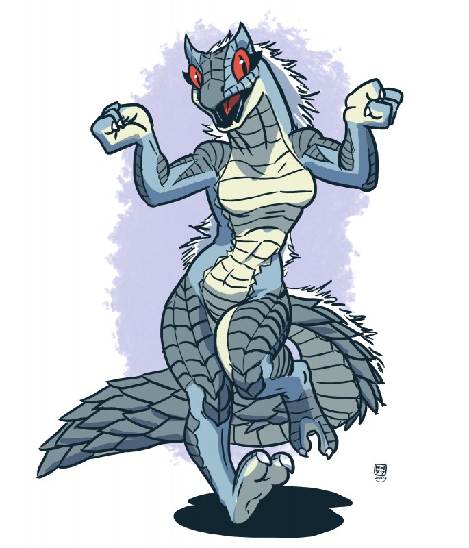 2_toes 4_fingers anthro breasts claws featureless_breasts featureless_crotch feet female fingers fur horn looking_at_viewer nude open_mouth red_eyes scales smile soles solo toe_claws toes tongue white_body white_fur megawolf77 capcom monster_hunter fanged_wyvern scalie tobi-kadachi 2019 absurd_res hi_res