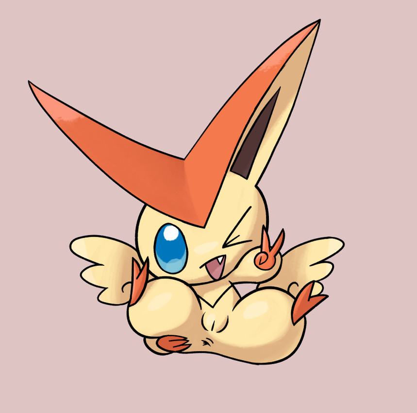 anthro anus blue_eyes butt_wings female feral genitals nude open_mouth simple_background solo unusual_wing_placement vulva wings darkpatito mythology nintendo pokemon generation_5_pokemon legendary_pokemon mythological_creature pokemon_(species) victini digital_media_(artwork)
