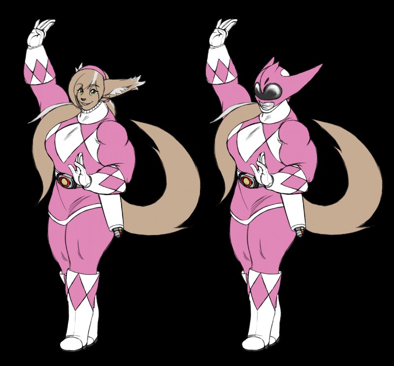 anthro clothed clothing cosplay female green_eyes muscular muscular_anthro muscular_female power_coin power_morpher simple_background solo transparent_background jmadoc power_rangers twokinds king_adelaide basitin mammal 2014 absurd_res alpha_channel hi_res