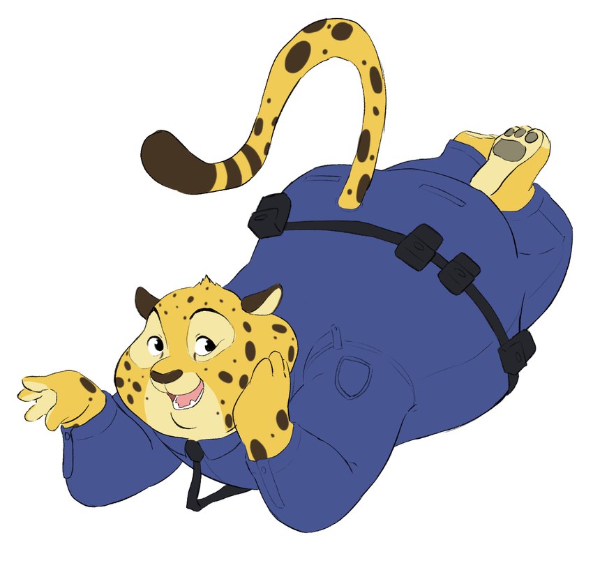 anthro butt clothing male overweight overweight_male police police_uniform solo uniform hypnokoo disney zootopia benjamin_clawhauser cheetah felid feline mammal hi_res