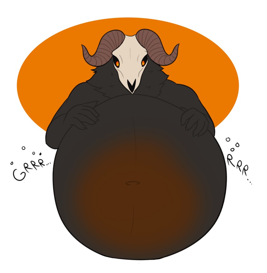 2_horns 5_fingers anthro belly big_belly black_body black_fur bloated bone brown_horn curved_horn fingers front_view fur hands_on_own_belly horn male navel neck_tuft obese obese_anthro obese_male orange_eyes oval overweight overweight_anthro overweight_male pupils rumbling_stomach simple_background skull skull_head solo tuft white_background yellow_pupils theannoyingnpc manster_(theannoyingnpc) monster 2017 digital_drawing_(artwork) digital_media_(artwork) english_description flat_colors half-length_portrait hi_res portrait