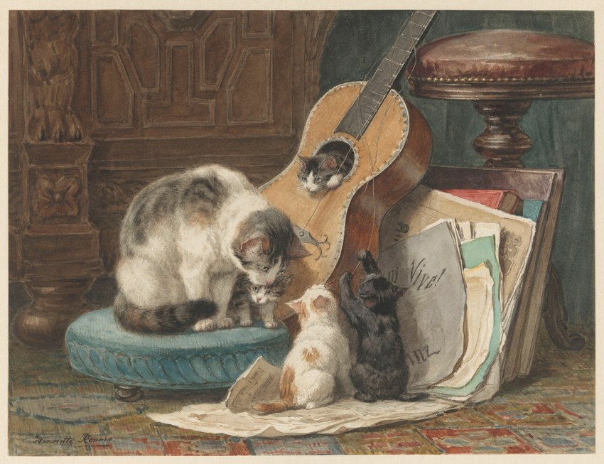 acoustic_guitar ambiguous_gender feral fur group guitar musical_instrument paws plucked_string_instrument quadruped string_instrument tail whiskers young young_ambiguous young_feral henriette_ronner-knip public_domain domestic_cat felid feline felis mammal 1877 19th_century absurd_res ancient_art formal_art hi_res watercolor_(artwork) mother_(lore) mother_and_child_(lore) parent_(lore) parent_and_child_(lore)