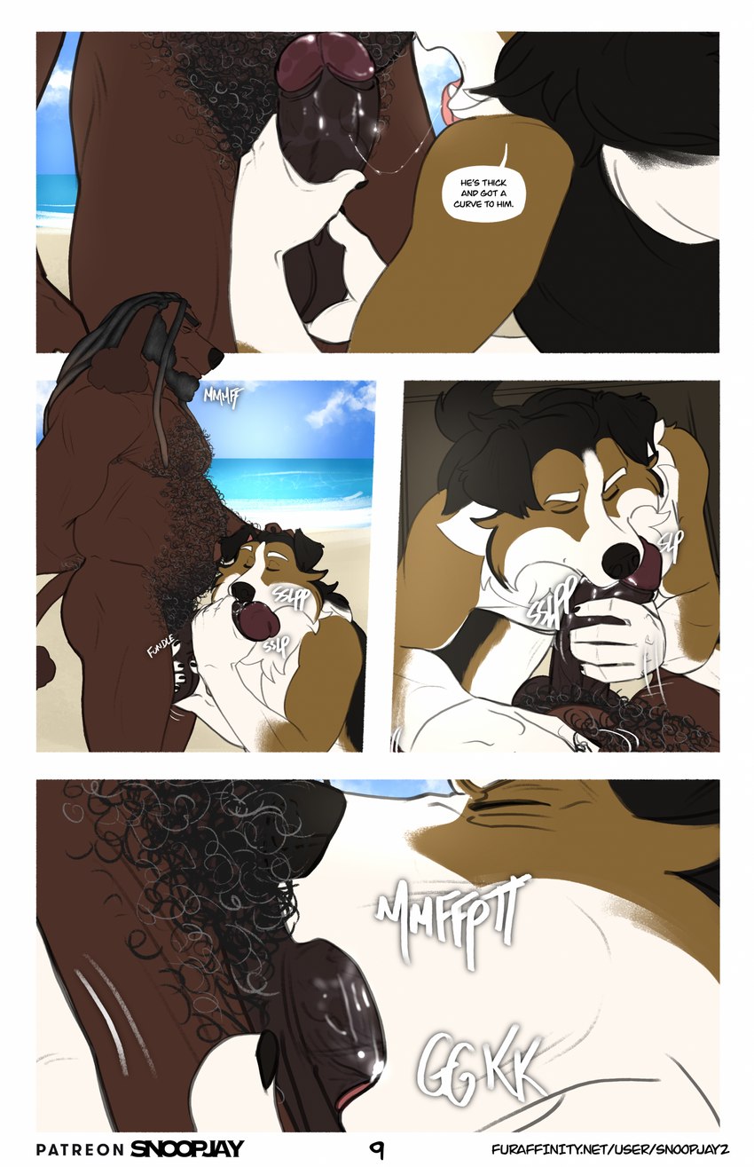 5_fingers age_difference anthro anthro_on_anthro anthro_penetrated anthro_penetrating anthro_penetrating_anthro balls base_three_layout beach beard big_penis black_body black_fur black_hair black_nose blockage_(layout) bodily_fluids body_hair brown_body brown_fur brown_penis chest_hair claws day dreadlocks duo facial_hair fellatio finger_claws fingers foreskin four_frame_image fur genitals hair hairy horizontal_blockage humanoid_genitalia humanoid_hands humanoid_penis long_hair male male/male male_penetrated male_penetrating male_penetrating_male mature_anthro mature_male multicolored_body multicolored_fur musclegut muscular nature navel nipples nude nude_anthro nude_beach nude_male open_mouth oral oral_penetration outdoor_nudity outside outside_sex pecs penetration penile penile_penetration penis penis_in_mouth pubes saliva saliva_on_penis seaside sex sex_on_the_beach slightly_chubby slightly_chubby_anthro slightly_chubby_male smile speech_bubble stomach_hair teeth text three_row_layout tongue tongue_out white_body white_fur snoopjay2 aiden_(snoopjay2) soudie canid canine canis domestic_dog herding_dog mammal pastoral_dog poodle sheepdog 2023 comic english_text hi_res url