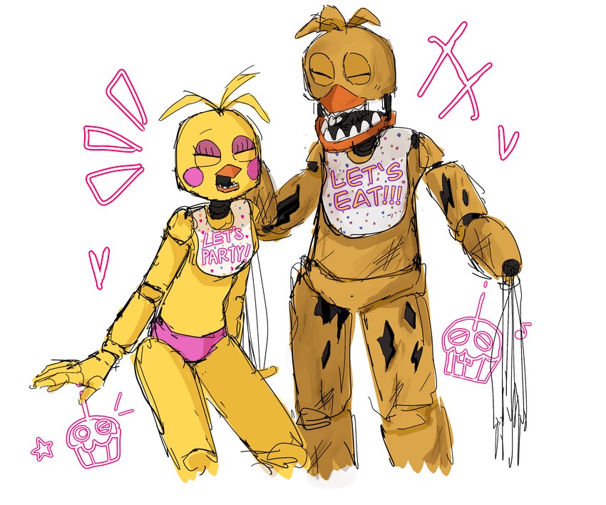 toy chica and withered chica (five nights at freddy's 2 and etc) created by pitaya988