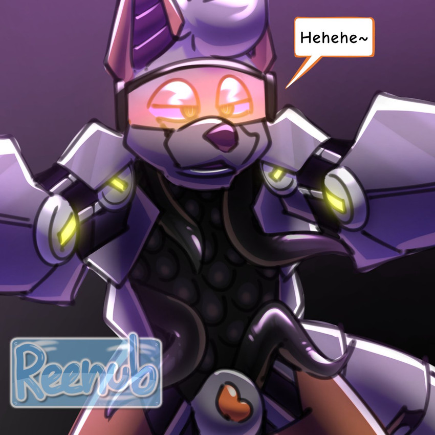 animal_genitalia animal_penis anthro biped canine_genitalia canine_penis dominant dominant_anthro dominant_male first_person_view fur genitals hair hollow_body machine male penis pinned sheath solo submissive submissive_pov tentacle_organ unusual_anatomy visor white_body white_fur white_hair yellow_eyes reenub animate_inanimate canid canine fox living_armor living_clothing mammal robot 1:1 2025 hi_res