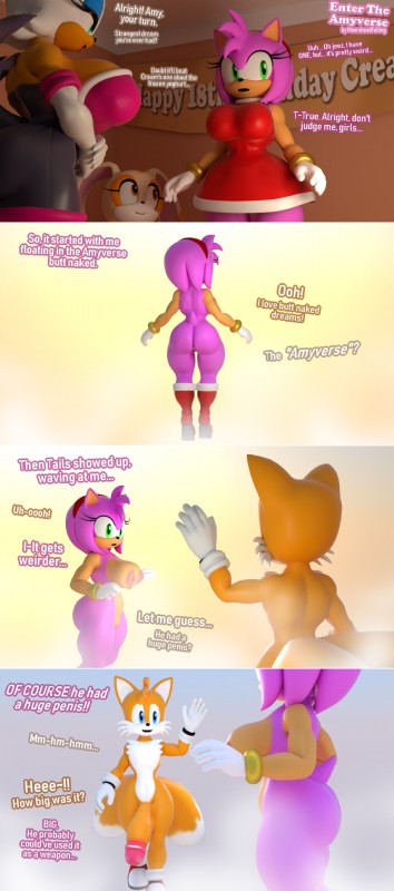 aged_up anthro big_penis breasts butt dialogue dream female genitals group huge_penis male nipples penis pussy text kabalmystic_(artist) moorsheadfalling sega sonic_the_hedgehog_(series) amy_rose cream_the_rabbit miles_prower rouge_the_bat bat canid canine eulipotyphlan fox hedgehog lagomorph leporid mammal rabbit 3d_(artwork) absurd_res comic digital_media_(artwork) english_text hi_res