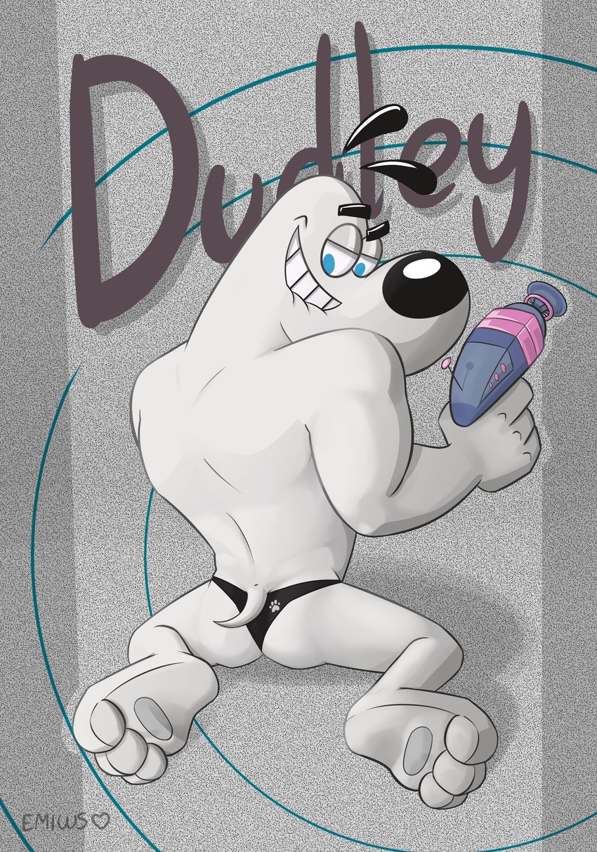 anthro bitten butt butt_focus clothed clothing feet gun hindpaw laser male muscle_tone muscular nude open_mouth open_smile paws pose ranged_weapon short_tail smile solo spy tail thong thong_only topless underwear underwear_only weapon emiwcat nickelodeon t.u.f.f._puppy dudley_puppy canid canine canis domestic_dog mammal absurd_res hi_res pinup