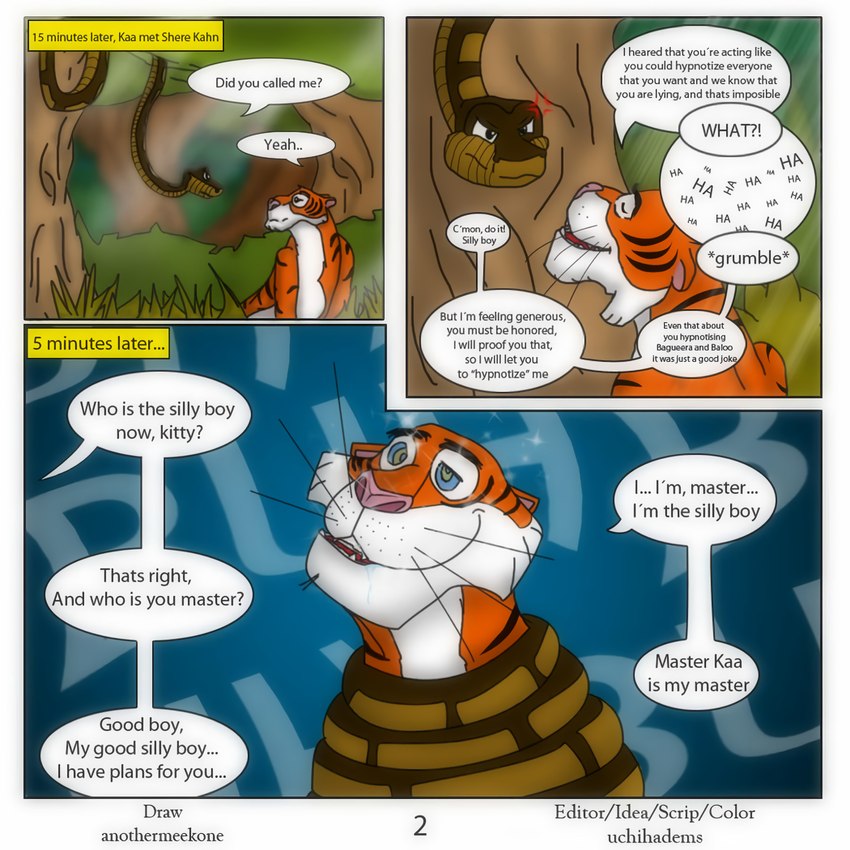 coiling cross-eyed dazed dialogue dominant dominant_male duo good_boy happy hypnosis male male/male mind_control ringed_eyes speech_bubble submissive submissive_male tail text anothermeekone uchihadems the_jungle_book kaa_(jungle_book) shere_khan bengal_tiger felid indian_python mammal pantherine python python_(genus) reptile scalie snake tiger 1:1 2011 english_text hi_res