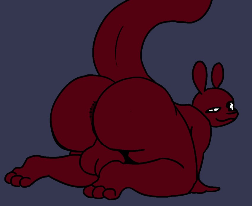 anthro anus balls barely_visible_anus big_balls big_butt butt eye_scar facial_scar feet fur genitals looking_at_viewer male nude presenting red_body scar simple_background smile solo tail voluptuous_male atlasfugged rain_world videocult artificer_(rain_world) humanoid slugcat hi_res