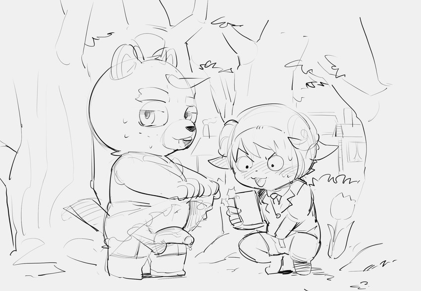 anthro balls cellphone chibi clothed clothing crossdressing duo electronics erection genitals male male/male masturbation penis phone photographing_another smartphone upskirt masshiro animal_crossing nintendo c.j._(animal_crossing) villager_(animal_crossing) beaver human mammal rodent digital_drawing_(artwork) digital_media_(artwork) hi_res monochrome