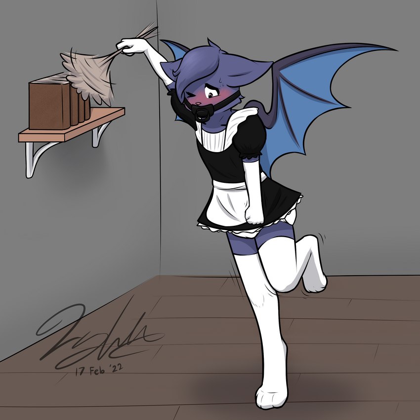 ambiguous_gender anthro bdsm blush clothed clothing desperation diaper fur gag gagged gloves hair handwear legwear maid_uniform membrane_(anatomy) membranous_wings omorashi pacifier pacifier_gag potty_dance simple_background solo uniform wearing_diaper wings frmcast351 metronome_bat bat mammal 1:1 absurd_res digital_media_(artwork) hi_res