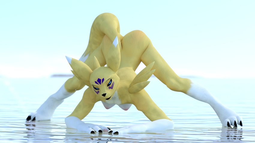 all_fours anthro ass_up breasts female jack-o'_pose looking_at_viewer nude pose smile smiling_at_viewer solo yellow_body littlefisky bandai_namco digimon canid digimon_(species) mammal taomon 16:9 3d_(artwork) daz_studio_(artwork) digital_media_(artwork) hi_res widescreen